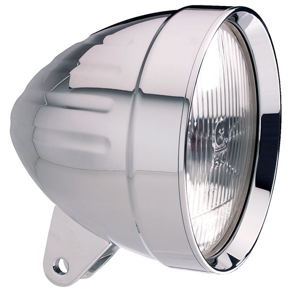 5-3/4" TRADEWINDS Headlight Housing - Bradley Bullet Horizontal Grooves - Chrome. LAMP SOLD SEPARATELY!