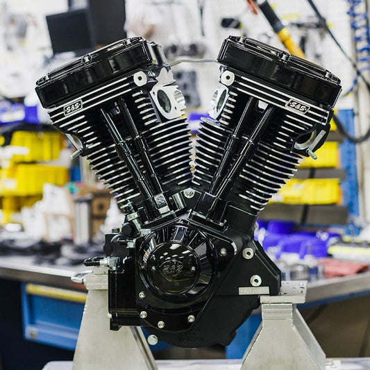 S&S Cycle #: 310-1158 Black Edition V124 Long Block Engine w/o Induction/Ignition, 640 Cam, and Gloss Black Billet Gear Cover
